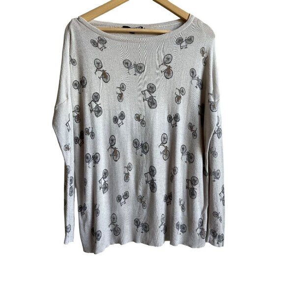 TALLY WEIJL Size Medium Tan Pullover Knit Top Bicycle Print - Picture 1 of 5